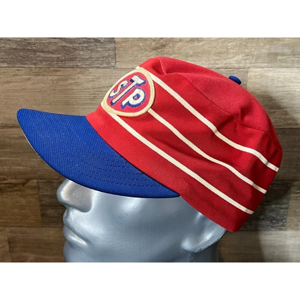 Vintage New Era Custom STP Racing Snapback Pillbox Hat Red w/ White Stripes